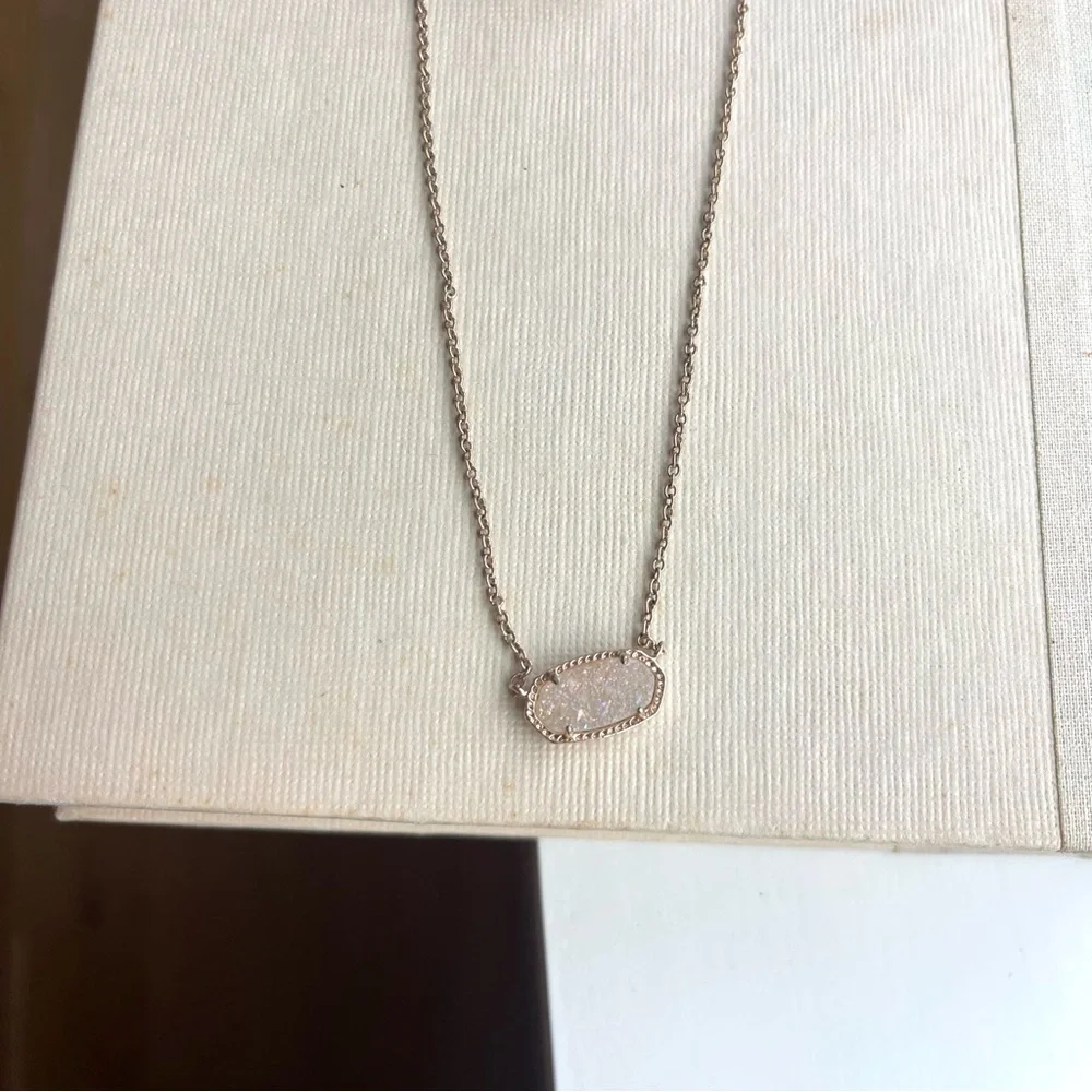 Kendra Scott Elisa Rose Gold Pendant Iridescent Drusy Necklace & Tessa Earrings